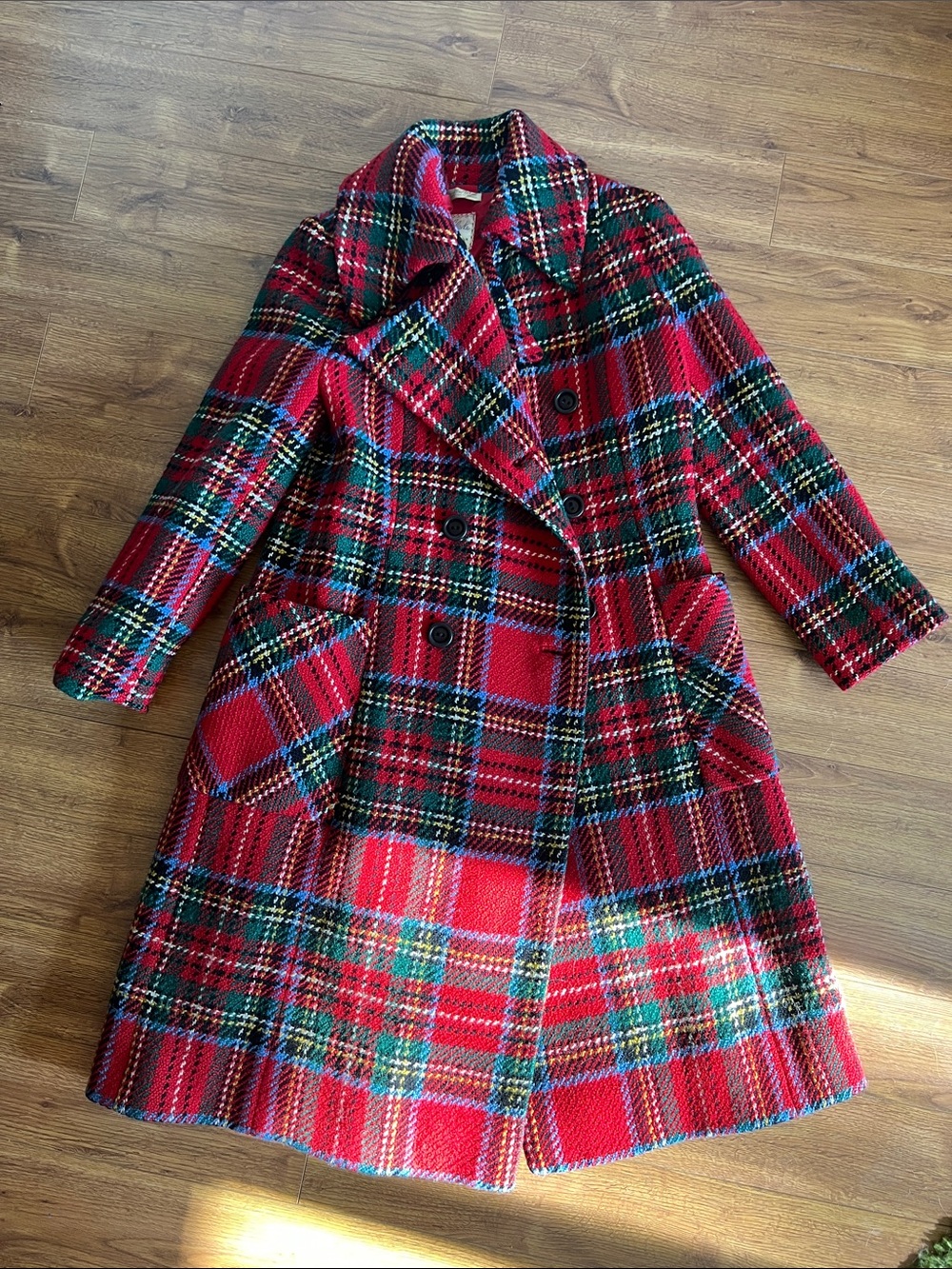 Vintage Red Plaid Double-Breasted Warm Irish Wool Coat - Picture 13 of 15